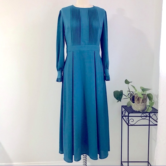 Teal Blue Long Sleeve Cocktail Dress - Picture 5 of 16